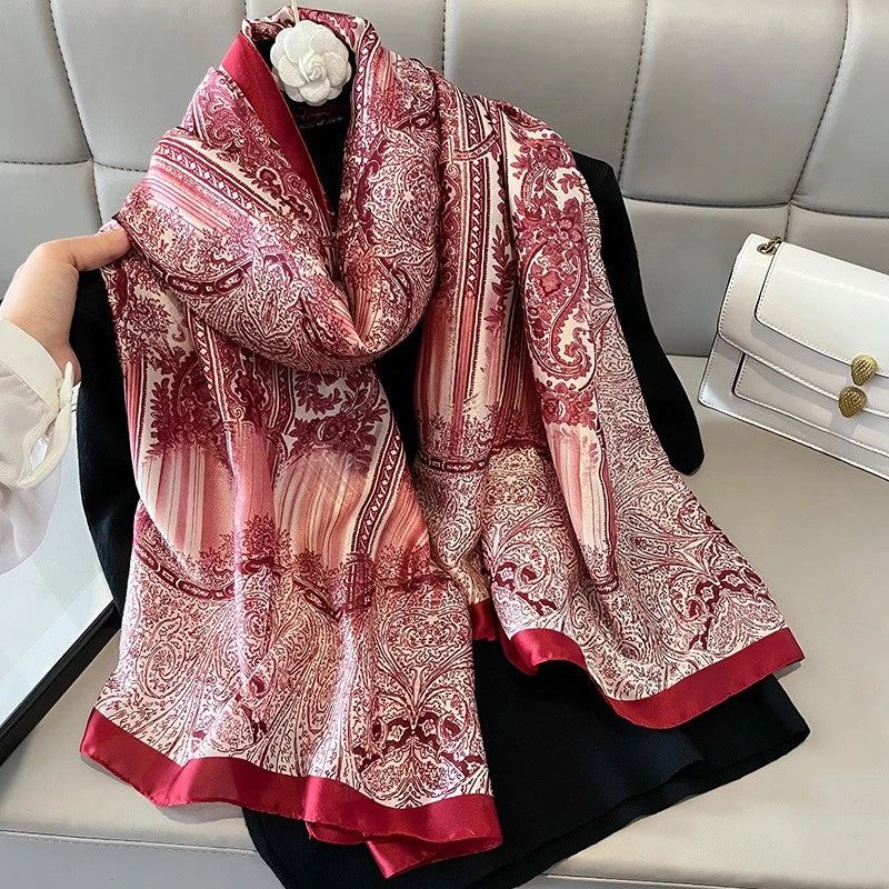 Oversized Silk Shawl for Women Luxury Paisley Print Sun Protection Wrap Summer Beach Cover up Muslim Hijab Scarf Fashion Bandana