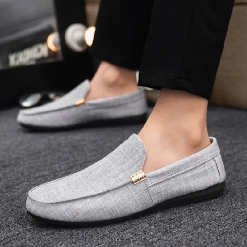 Men'S Loafers Classics Business Office Shoes Breathable Canvas Shoes Casual Driving Shoes Moccasins Walking Flats Large Size 48