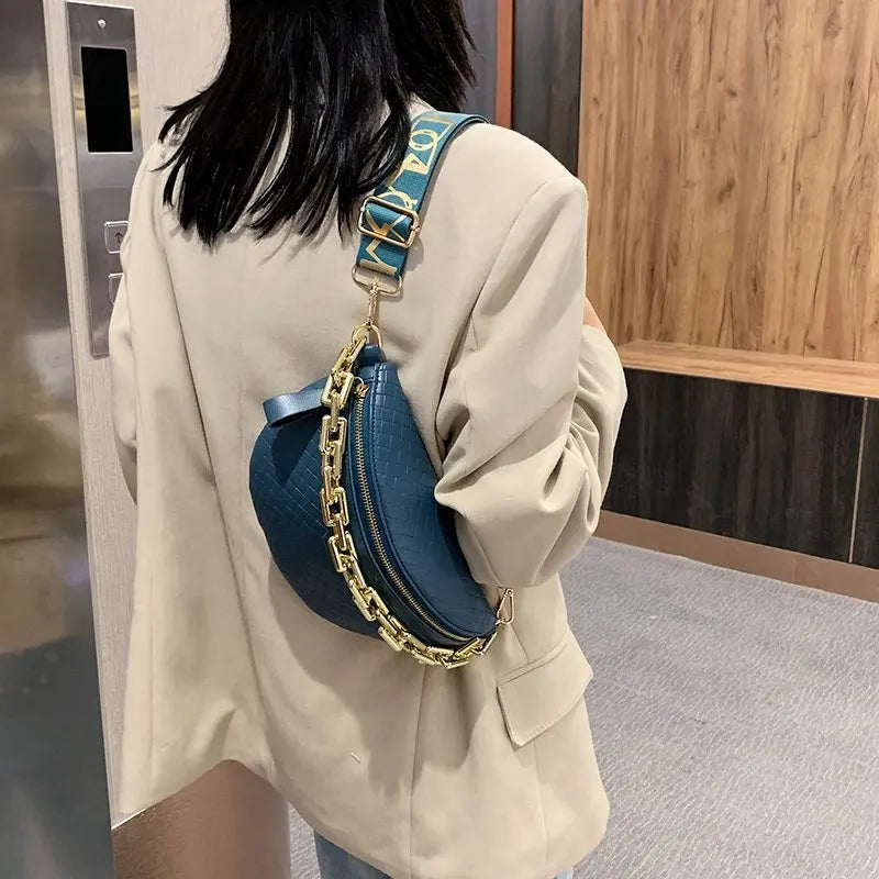 New Luxury Chain Chest Bags for Women High Quality PU Shoulder Bag Cute Purse and Handbag Brand Woven Crossbody Bag Waist Pack