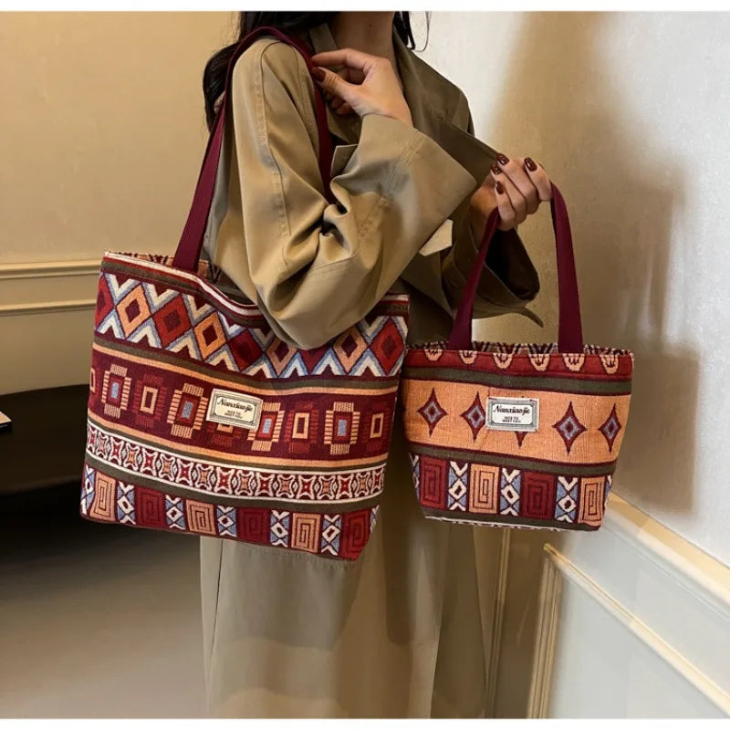 Large-Capacity Canvas Women'S Tote Bag Retro Versatile Single-Shoulder Commuting Mommy Handbag Designer Bucket Bag 2025
