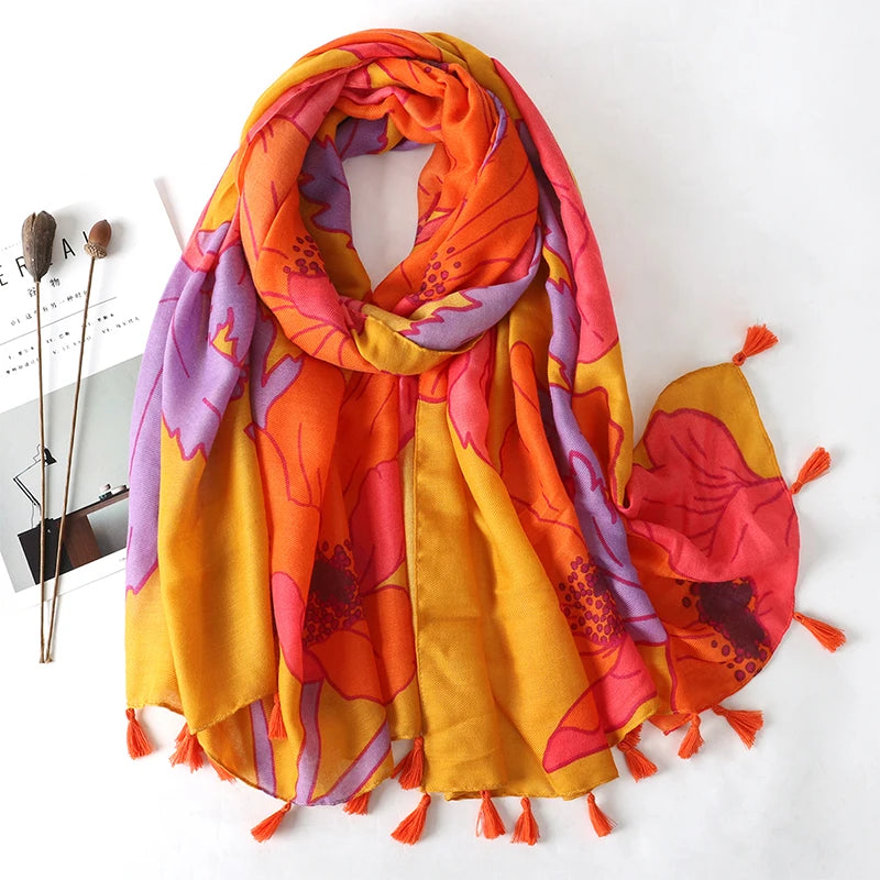 2023 Fashion Paisley Abstract Floral Tassel Viscose Shawl Scarf Lady High Quality Wrap Thin Pashmina Stole Muslim Hijab 180*90Cm