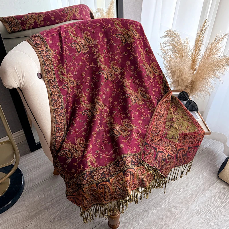 Tassel Blanket Design Thick Pashmina New Winter Warm Shawl Wrap Paisley Pattern Scarf Women Neckerchief Poncho Stoles 2025