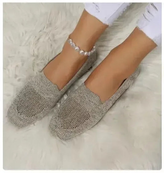 Solid Color Square Toe Mesh Loafers Shallow Women Flats Shoes Soft Bottom Knit Ballet Flats Shoes Casual Slip on Boat Shoes 2024