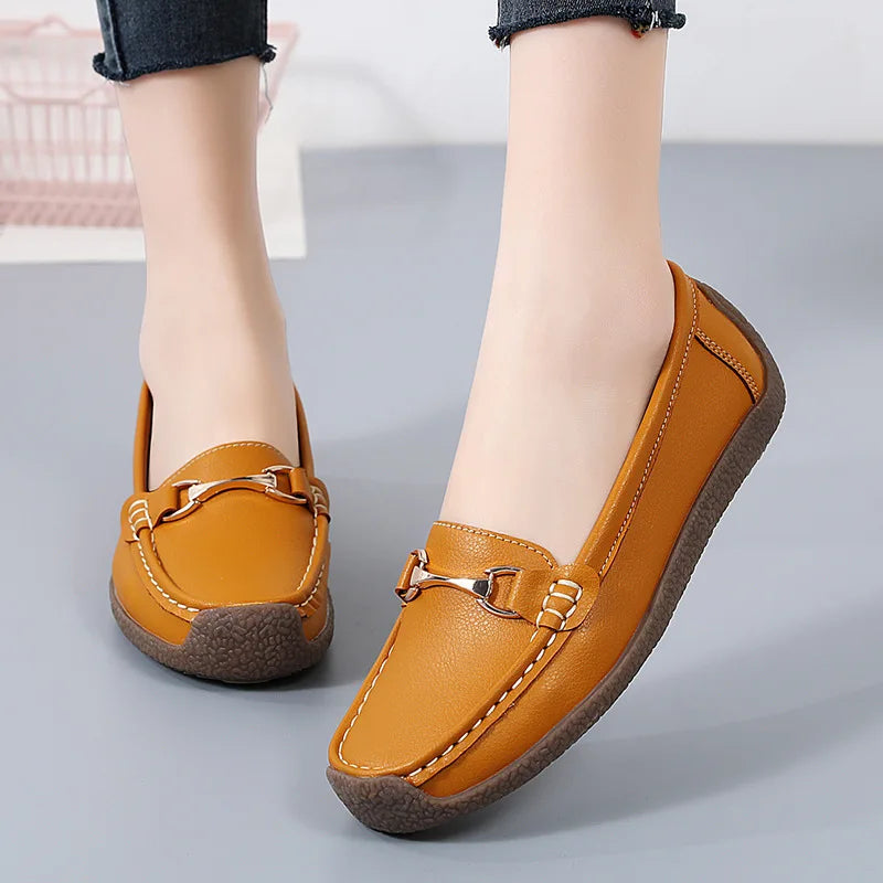 2025 New Spring /Autumn Women Flats Genuine Leather Moccasins Woman Casual Shoes Slip-On Loafers Female Boat Shoes Big Size 44