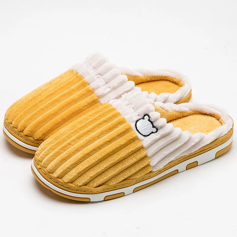 Smile Pop Women Confinement Soft Cotton Slippers Warm Non-Slip Plush Home Cotton Slippers Men Winter Couple Cotton Slippers