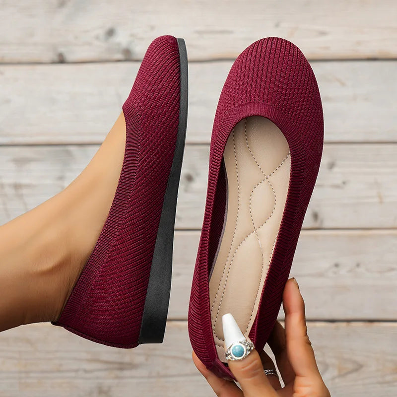 Round Toe Flats for Women Comfortable Knit Ballet Flat Shoes Casual Slip on Shallow Shoes Office Boat Shoes plus Size Moccasins