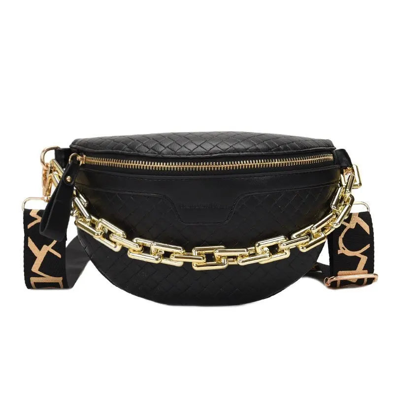 New Luxury Chain Chest Bags for Women High Quality PU Shoulder Bag Cute Purse and Handbag Brand Woven Crossbody Bag Waist Pack