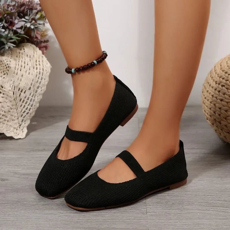 Women Casual Knitted Ballet Flats Shoes 2025 Comfortable Anti-Slip Strap Loafers Mary Jane Lightweight Daily Walking Sneakers