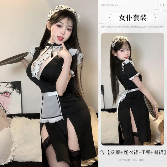 Japanese Anime Cafe Girl Cosplay Costume Maid Costume Fashion Sexy Lolita Dress with French Apron Maid Underwear Bar Uniform New