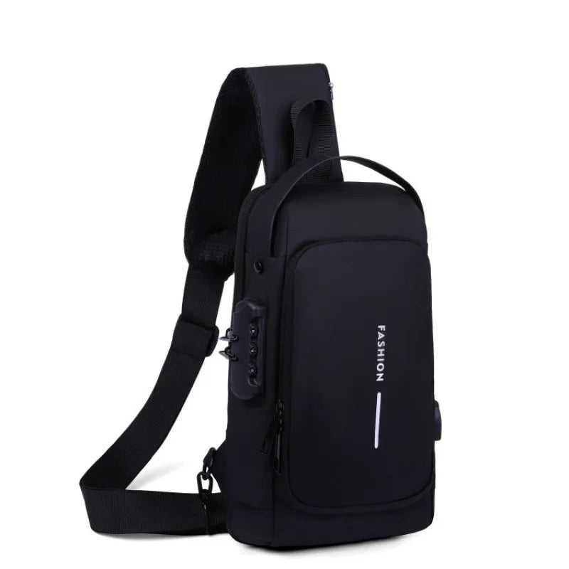 1Pc Men'S Anti-Theft Password Lock Chest Bag - Made of Durable Oxford Fabric, Adjustable Shoulder Strap,Suitable for Motorcycles