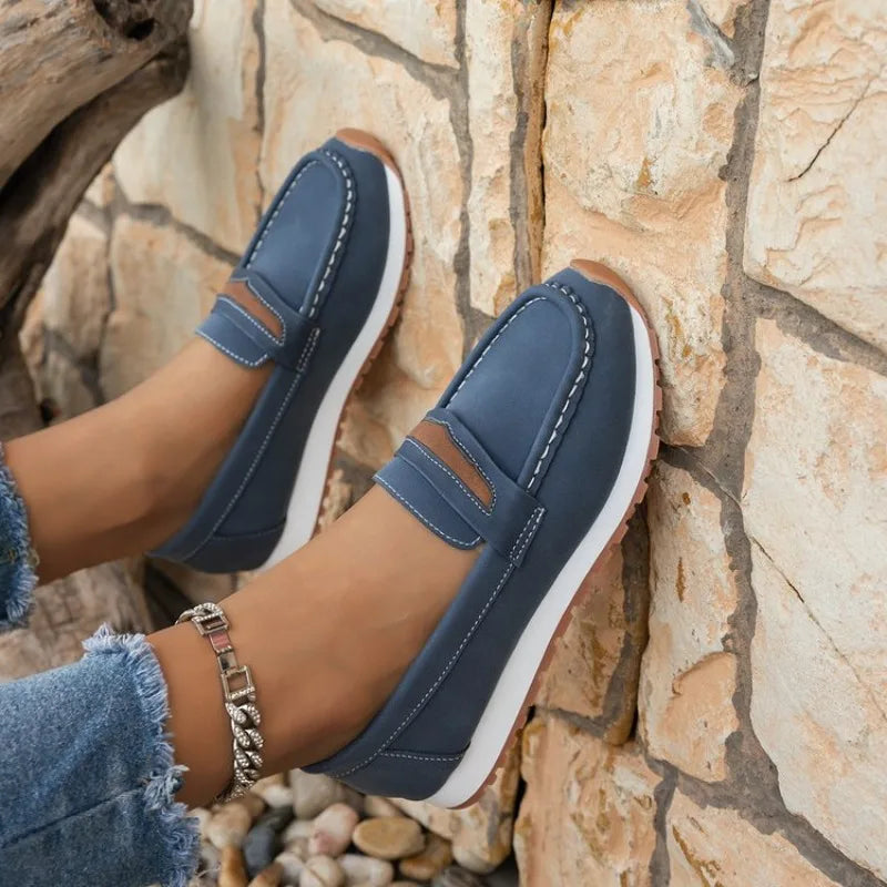 New Women'S Soft Leather Retro Single-Layer Shoes Loafers Platform Comfortable Flat Shoes Plus