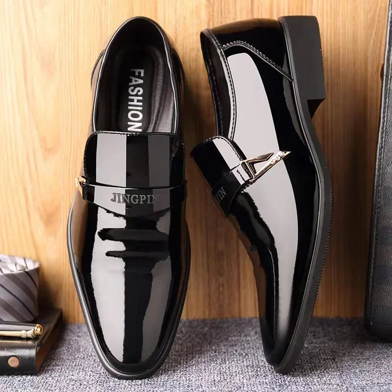 Men'S Leather Shoes Paten Oxford Shoes for Men Slip on Bright Leather Business Casual Shoes Footwear Pointed Toe Shoes for Man
