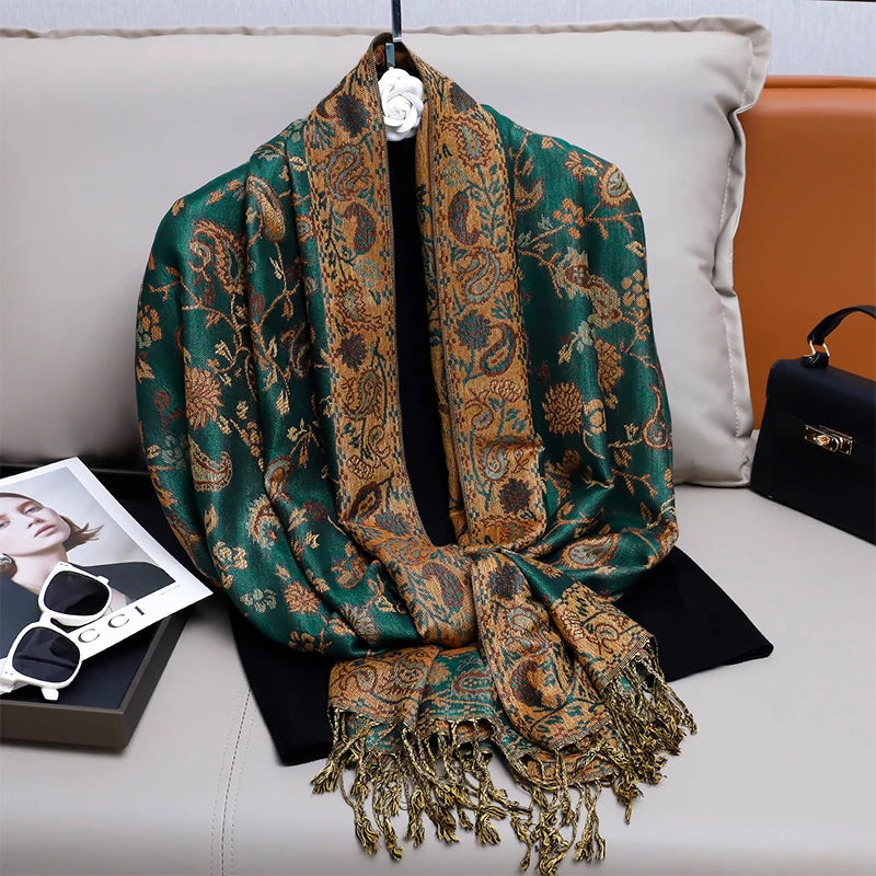 Foulard Paisley Imprime Design Hijabs Pour Femme Cachemire Pashmina Chale Dame Enveloppement Chaud Hiver Foulards Femme