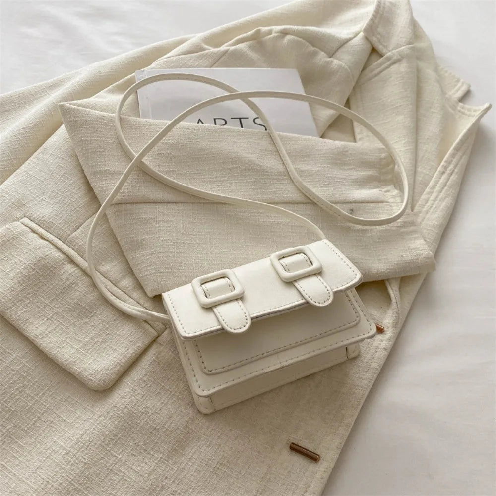 Fashion Mini Messenger Bags PU Leather Buckle Shoulder Bag Solid Color Crossbody Bags Ladies