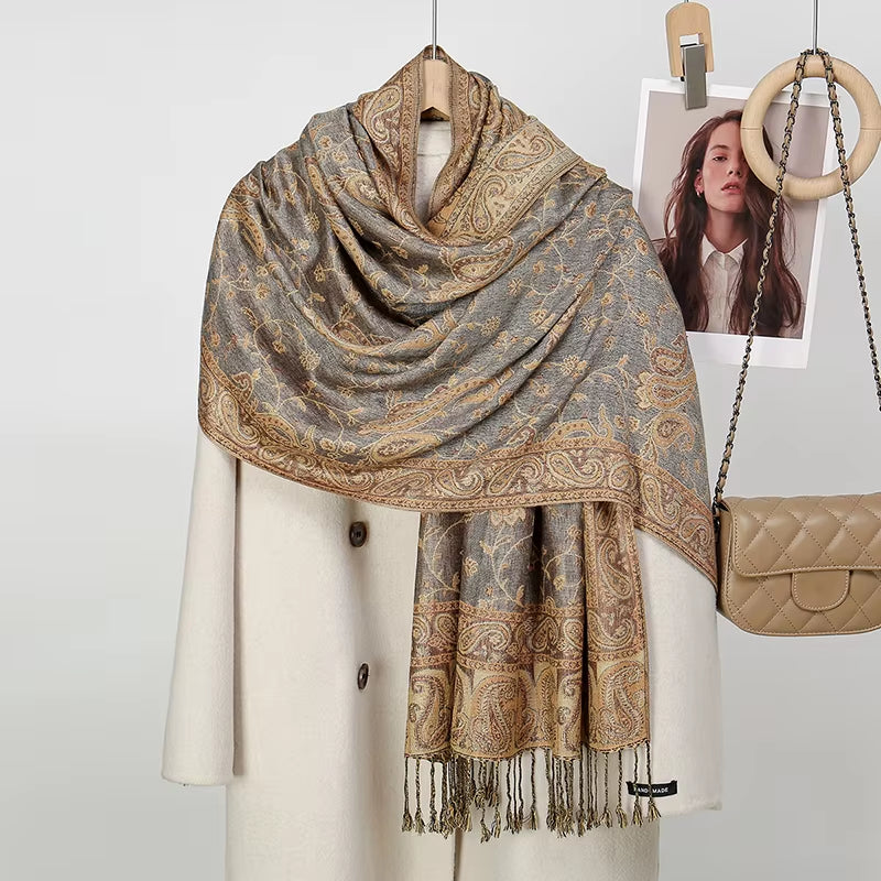 Ethnic Paisley Embroidery Viscose Hijab Retro Cashew Cotton Muslim Women Scarf Wraps Ladies Elegant Shawls Turban Headscarf