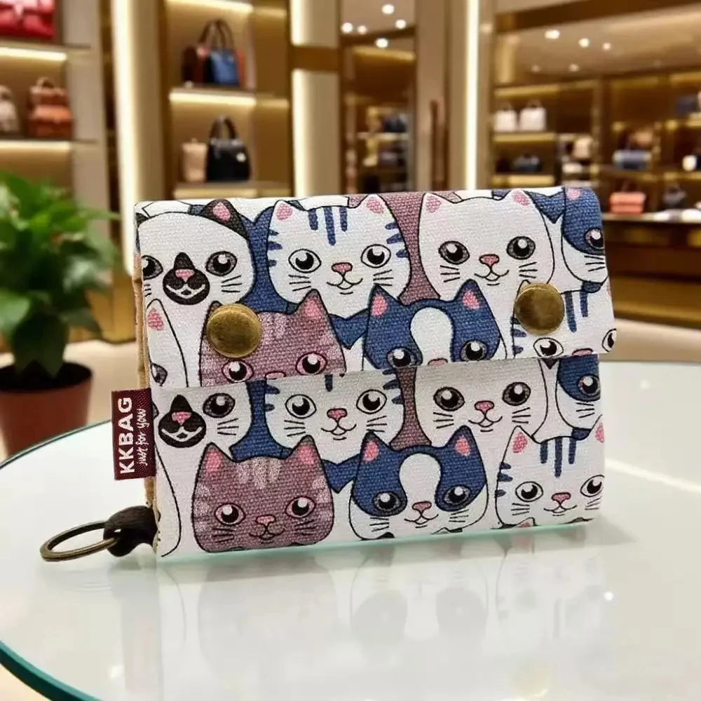 Canvas Cartoon Totoro Cat Printed Dog Women Fold Short Wallet Organizer Cute Mini Money Key Bag Coin Pocket Purse for Children