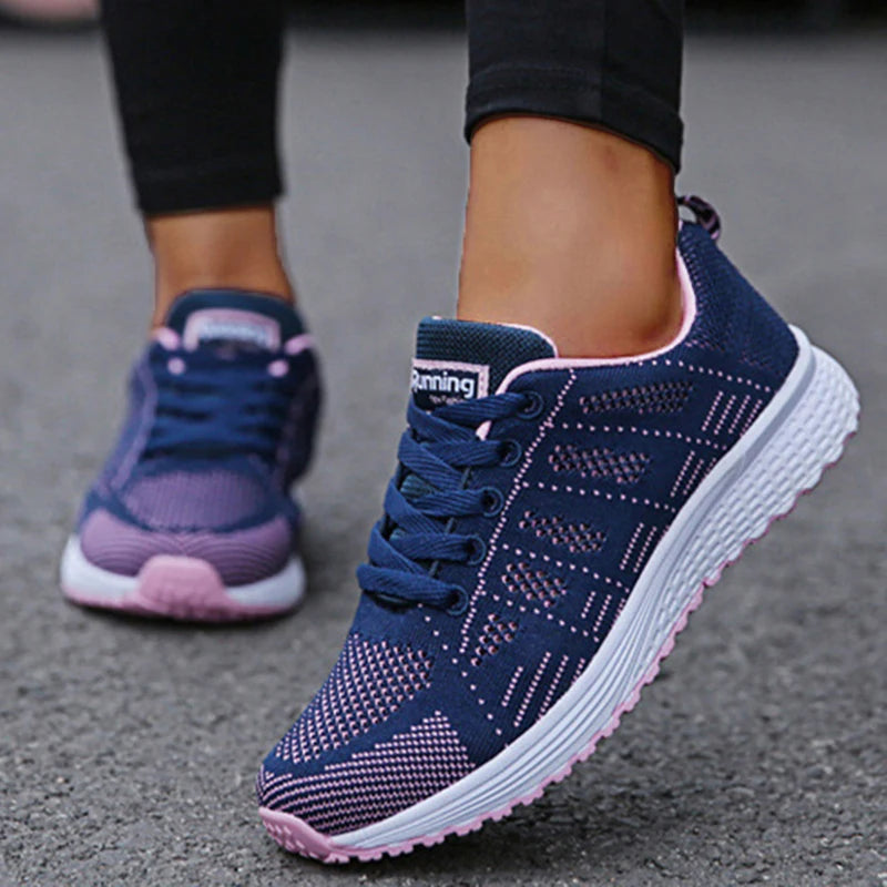 Women'S Sneakers Breathable 2025 New Fashion Flat Outdoor Woman Vulcanize Shoes Mesh Fabric Lace up Ladies Shoes Female Footwear