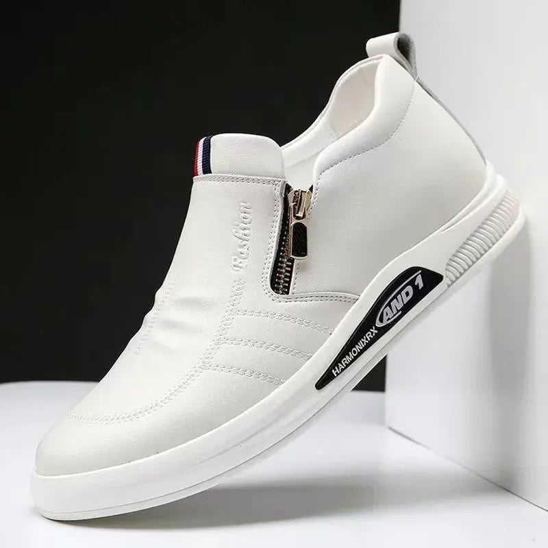 Casual PU Leather Shoes for Men Trend Brand Loafers Summer Zip Flat Man'S Sneakes Business Comfortable Moccasins Tenis Masculino