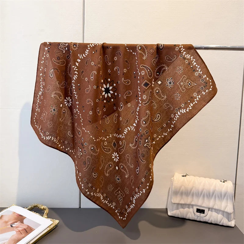 Luxury Paisley Print Square Scarf Women Cotton Linen Feeling Hairband Neckerchief Tie Female Headband Foulard Bandana