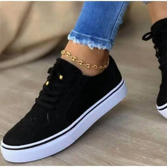 Sneakers Women Fashion Spring Autumn Chain Leather Comfortable round Toe Platform Sneakers Lace up Walking Women'S Shoes 35-43