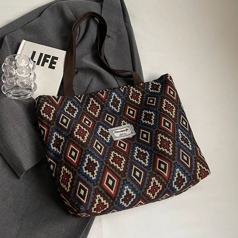 Large-Capacity Canvas Women'S Tote Bag Retro Versatile Single-Shoulder Commuting Mommy Handbag Designer Bucket Bag 2025
