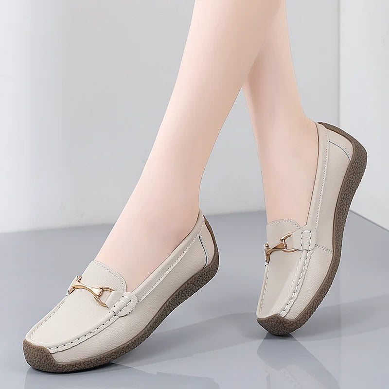 2025 New Spring /Autumn Women Flats Genuine Leather Moccasins Woman Casual Shoes Slip-On Loafers Female Boat Shoes Big Size 44