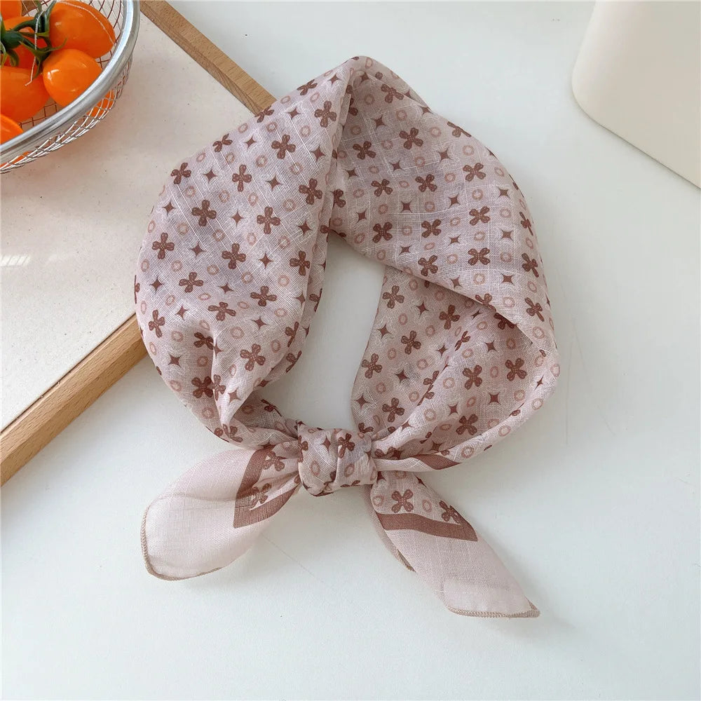 Fashion Women Printing Cotton Linen Small Square Scarf Summer Scarf Women'S Versatile Paisley Scarf Head Band Hair Accessories