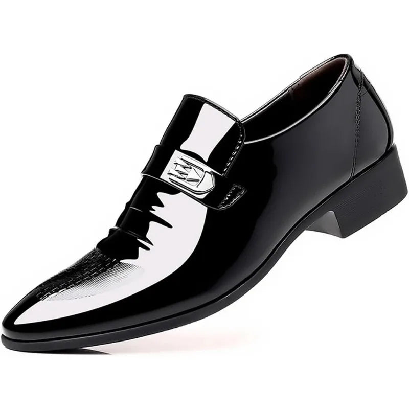 High-End Mens Dress Shoes High Gloss Patent Slip on Loafers Formal Business Oxford Casual Driving Pointed Toe Boat Shoe for Men