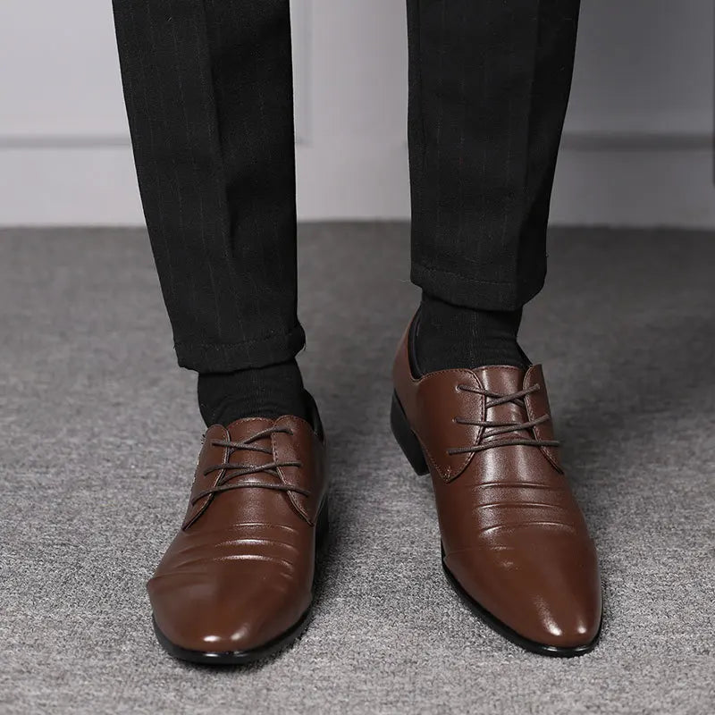 Classic Men Dress Shoes Lace-Up White Leather Shoes for Man plus Size Point Toe Business Casual Men'S Formal Shoes for Wedding