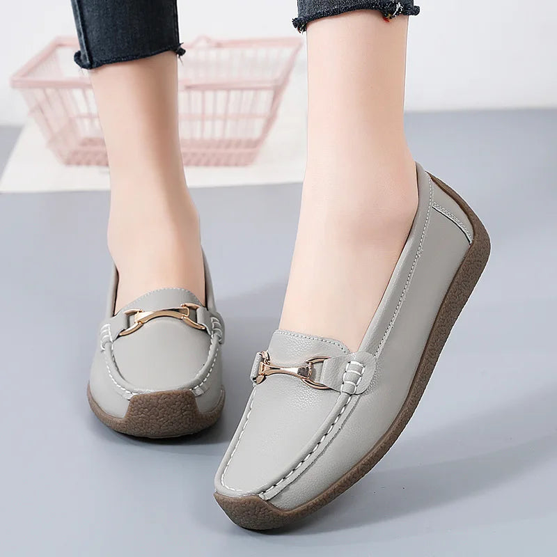 2025 New Spring /Autumn Women Flats Genuine Leather Moccasins Woman Casual Shoes Slip-On Loafers Female Boat Shoes Big Size 44