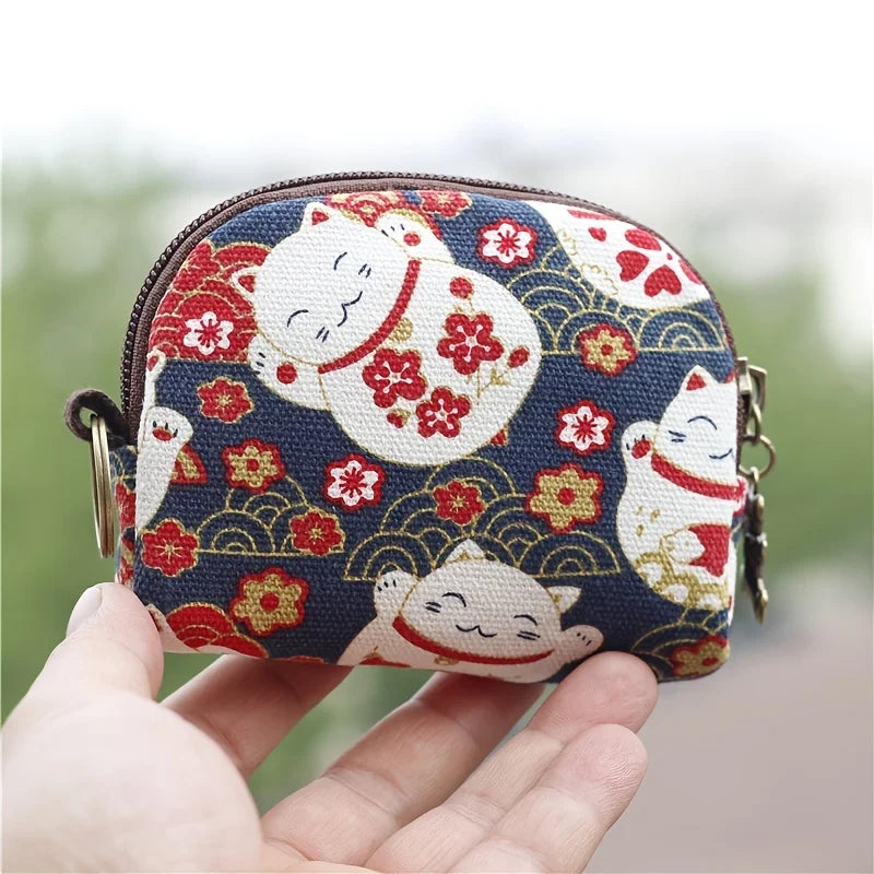 Women'S Canvas Cartoon Prints Keychain Wallet Small Card Organizer Key Pouch Ladies Money Bag Coin Purse for Children Girls Boys