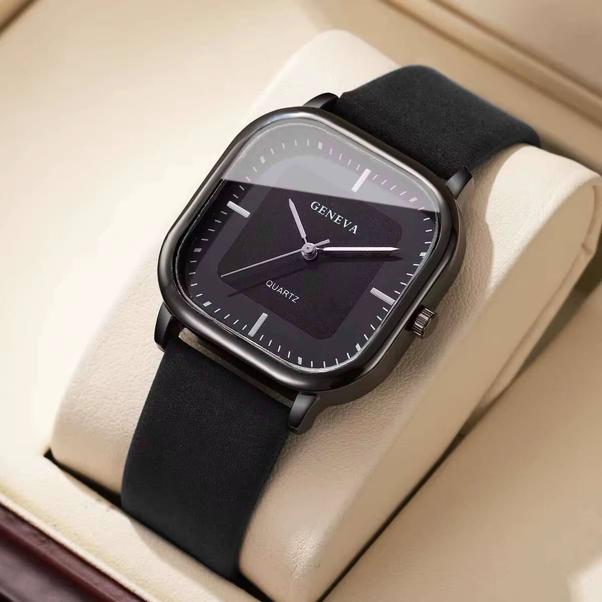 Fashion Square Minimalist Men'S Quartz Watch Casual Leather Strap Wristwatch Reloj Hombre（Without Box）
