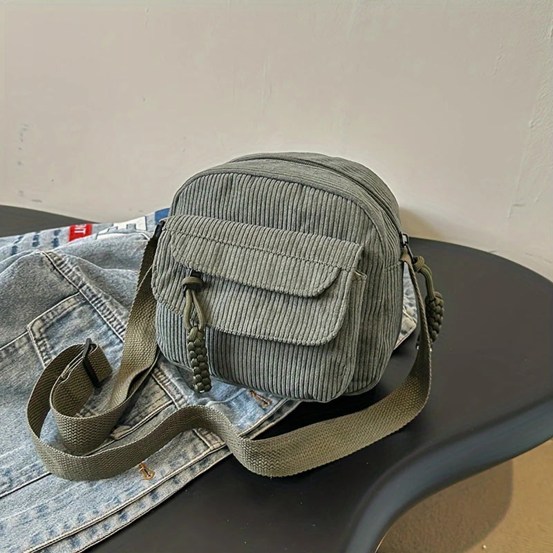 Korean Harajuku Messenger Bags Corduroy Women'S Small Shoulder Bag Teenager Girl Crossbody Bag Cute Tote Student Bolsa