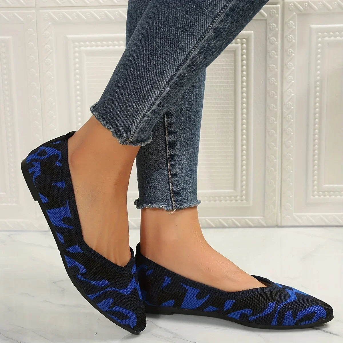 2025 Women'S Pointed Toe Flat Shoes Solid Color Knitted Slip on Shoes Casual Breathable Ballet Flats Women Flat Shoes Loafers
