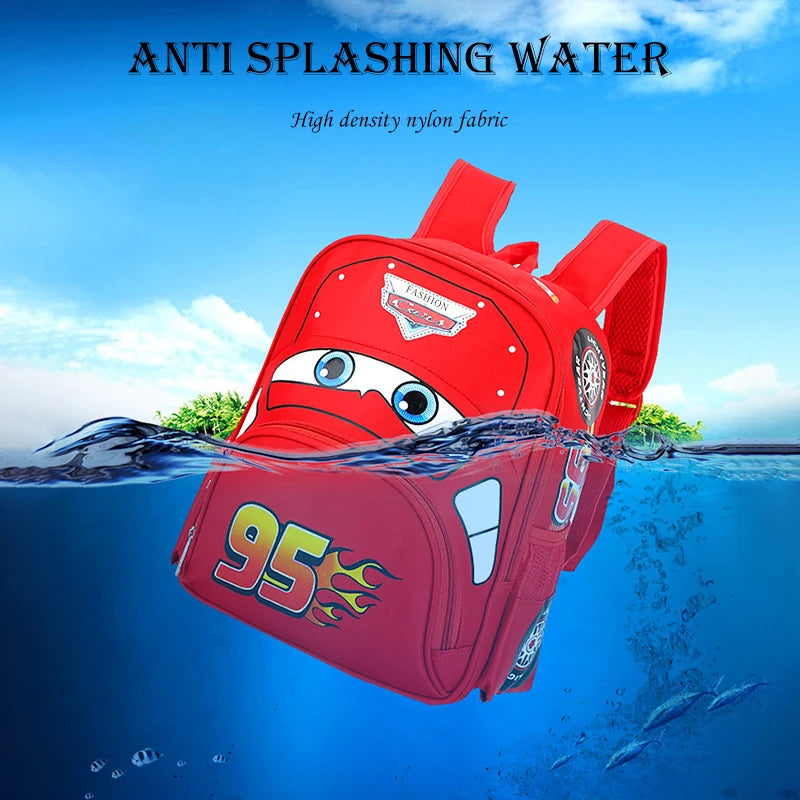 Lightning Mcqueen Car-Shaped Pattern Splash-Proof Lightweight Backpack for Kids and Boys