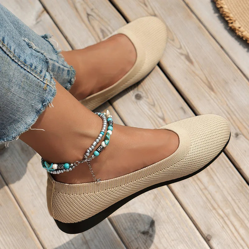 Round Toe Flats for Women Comfortable Knit Ballet Flat Shoes Casual Slip on Shallow Shoes Office Boat Shoes plus Size Moccasins