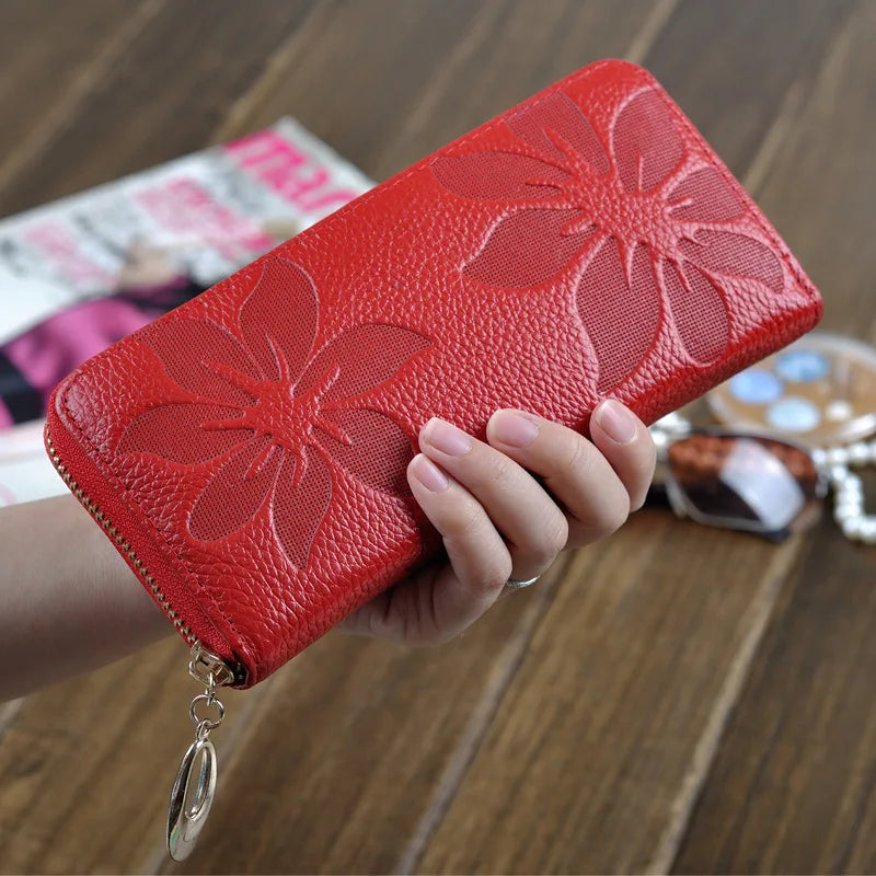 Genuine Leather Women Long Wallets Female Fashion Zipper Coin Purse Lady Luxury Money Bag Credit Cards Clutch Large Phone Wallet