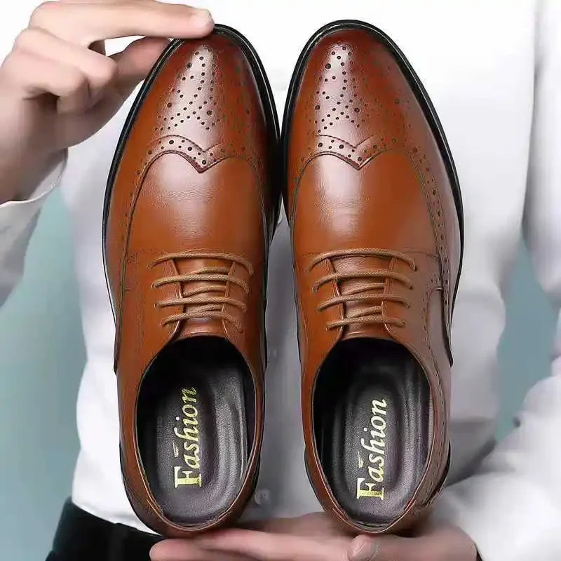 Shoes Men Leather Original New Men Wingtip Oxford Shoes Genuine Calfskin Leather Brogue Dress Shoes Classic Business Formal Shoe