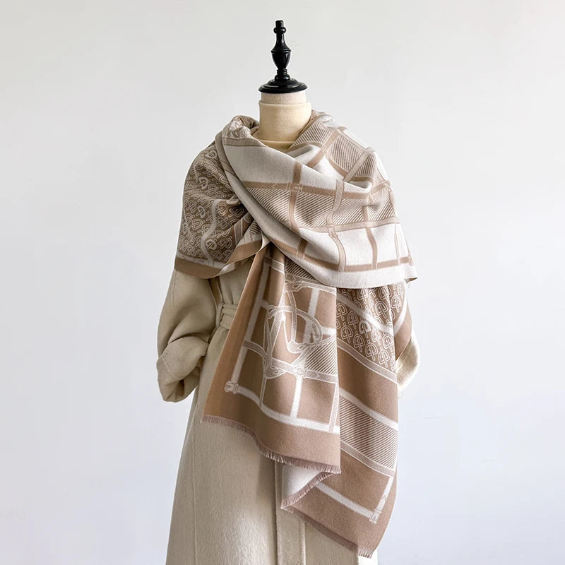 Women'S Winter Luxury Thick Warm Pashmina Wrap Imitation Cashmere Scarf with Paisley Jacquard Design for Casual Wear