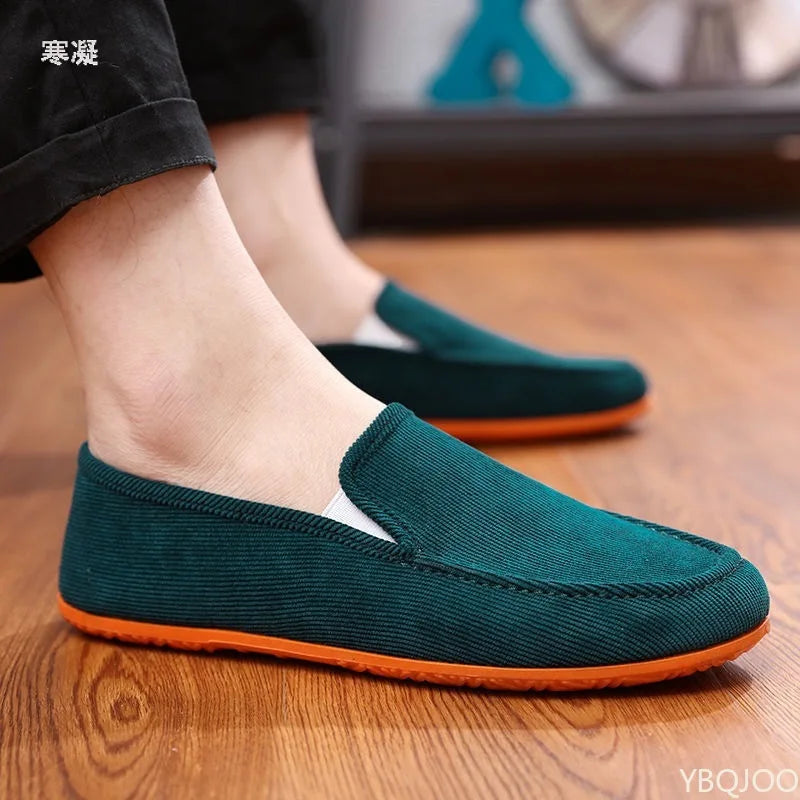 Man'S Big Size Loafers Shoes Flats Slippers Fabric Slip-On Men Driving Shoes Fashion Summer Style Soft Male Moccasins