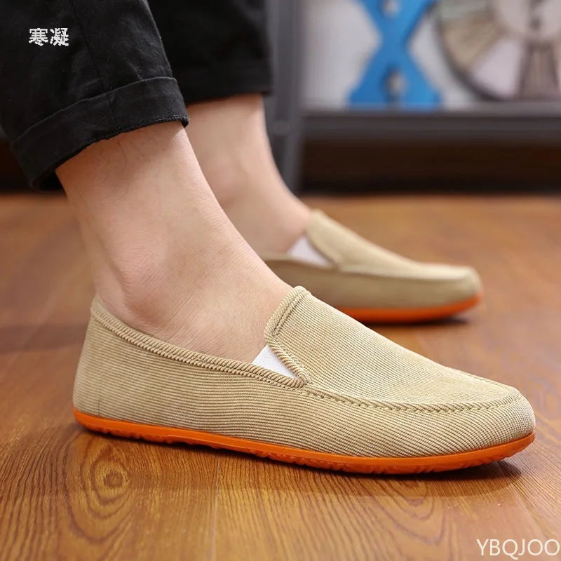 Man'S Big Size Loafers Shoes Flats Slippers Fabric Slip-On Men Driving Shoes Fashion Summer Style Soft Male Moccasins