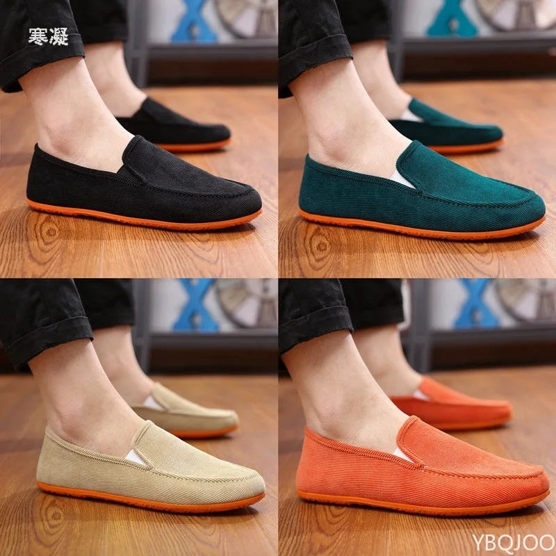 Man'S Big Size Loafers Shoes Flats Slippers Fabric Slip-On Men Driving Shoes Fashion Summer Style Soft Male Moccasins