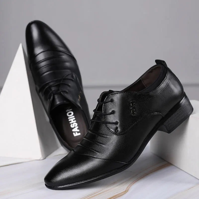 Classic Men Dress Shoes Lace-Up White Leather Shoes for Man plus Size Point Toe Business Casual Men'S Formal Shoes for Wedding