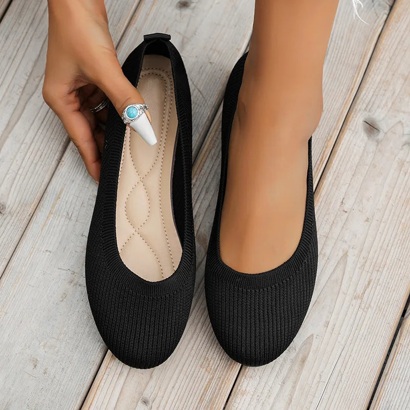 Round Toe Flats for Women Comfortable Knit Ballet Flat Shoes Casual Slip on Shallow Shoes Office Boat Shoes plus Size Moccasins