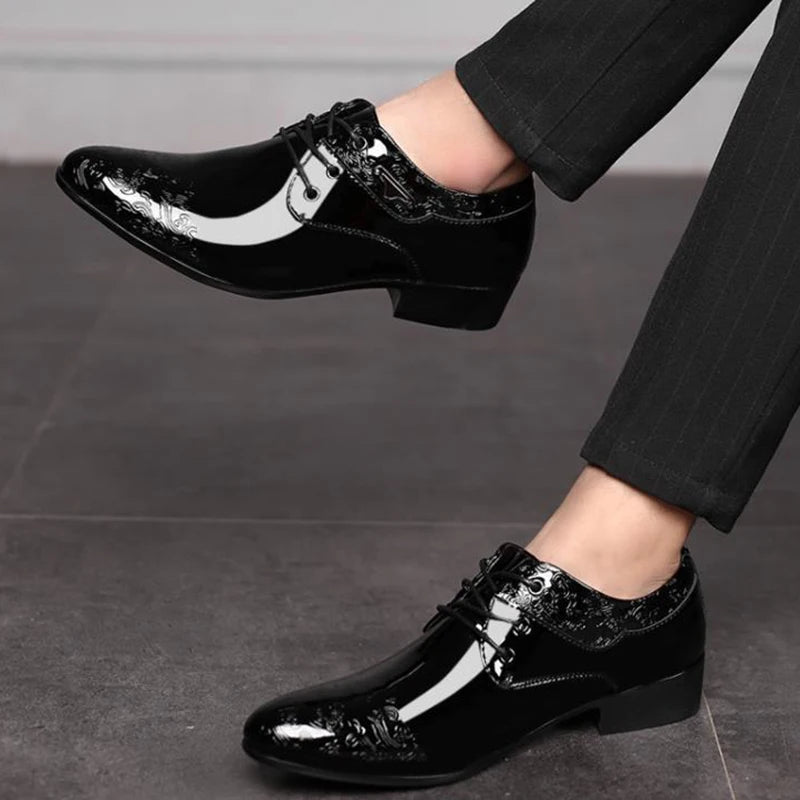 Casual Business Shoes for Men Dress Shoes Lace up Formal Black Patent Leather Brogue Shoes for Male Wedding Party Office Oxfords
