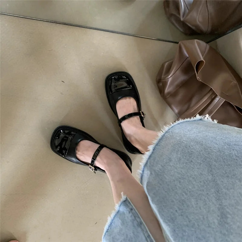 Lolita Heart Buckle Women'S Loafers Mary Jane Shoes Women Cute Kawaii Chunky Platform Flats Fashion Designer Leather Shoes