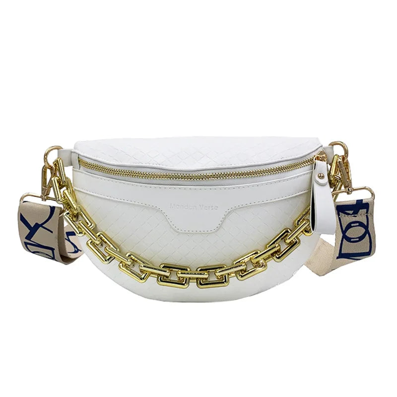 New Luxury Chain Chest Bags for Women High Quality PU Shoulder Bag Cute Purse and Handbag Brand Woven Crossbody Bag Waist Pack