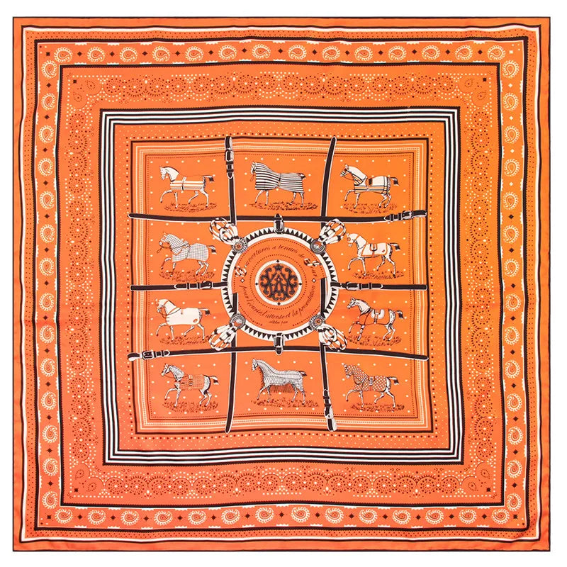 90Cm Hand Rolled Hem Paisley Horse Twill Silk Square Scarf Women Shawl Brand Hijab Scarf Foulard Head Scarves Design Bandana