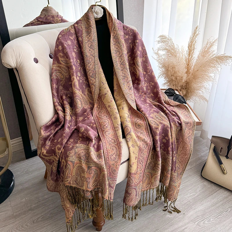 Tassel Blanket Design Thick Pashmina New Winter Warm Shawl Wrap Paisley Pattern Scarf Women Neckerchief Poncho Stoles 2025