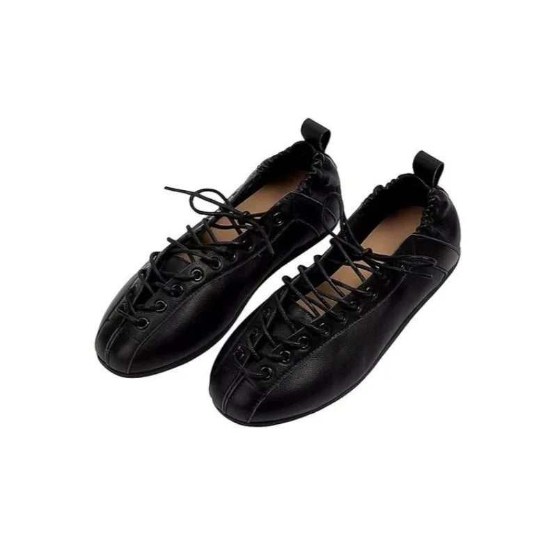 Women'S 2026 Spring Elegant French Lace-Up Woven Cutout Elasticated Flat Sneakers